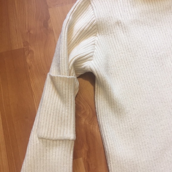 Cream Ribbed Sweater Dress w/Turtleneck 3/4 Sleeve - Picture 9 of 16